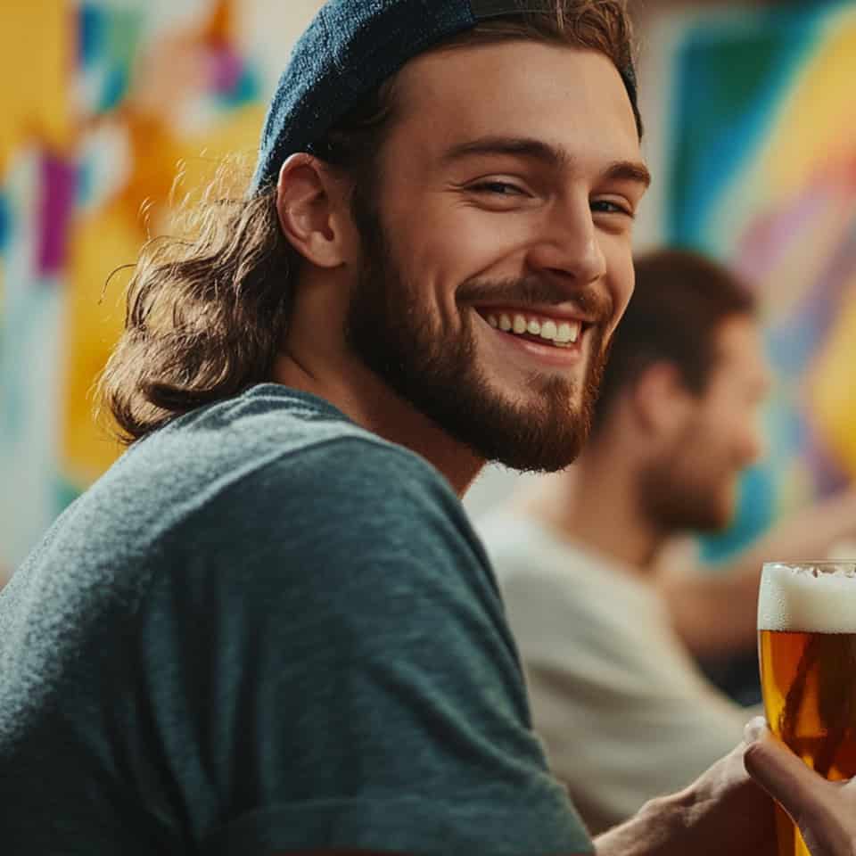 Man with beer at paint and sip