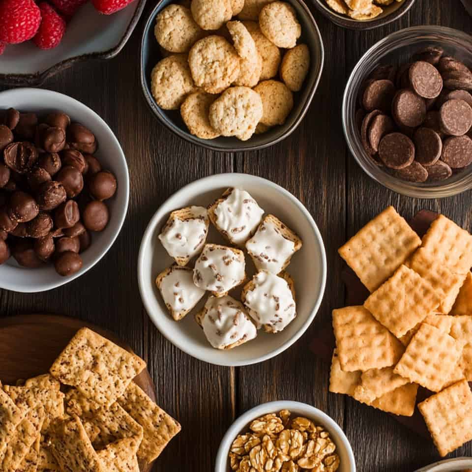 Tasty snacks on table